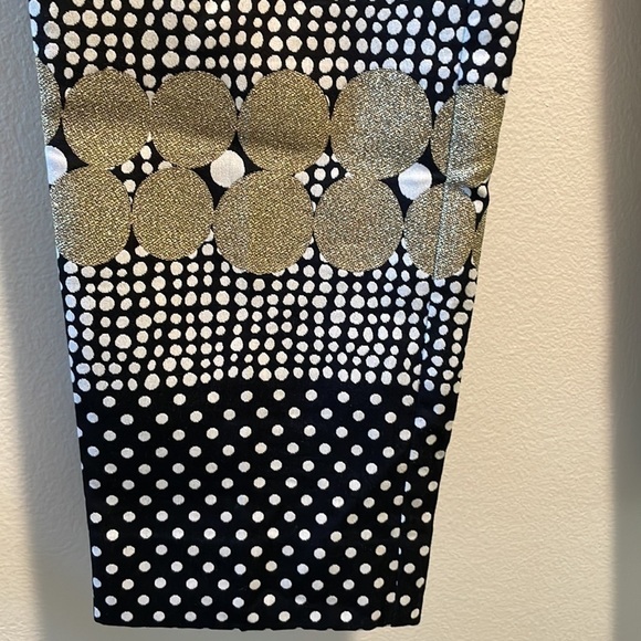 EKollins  Black White Gold Polka Dot Flat Front Trousers - Picture 3 of 10
